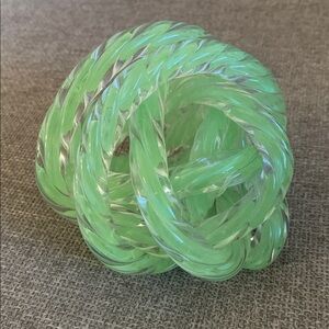 Green Twisted Rope Art Glass Infinity Knot Sculpture Hand Blown Orb 5”